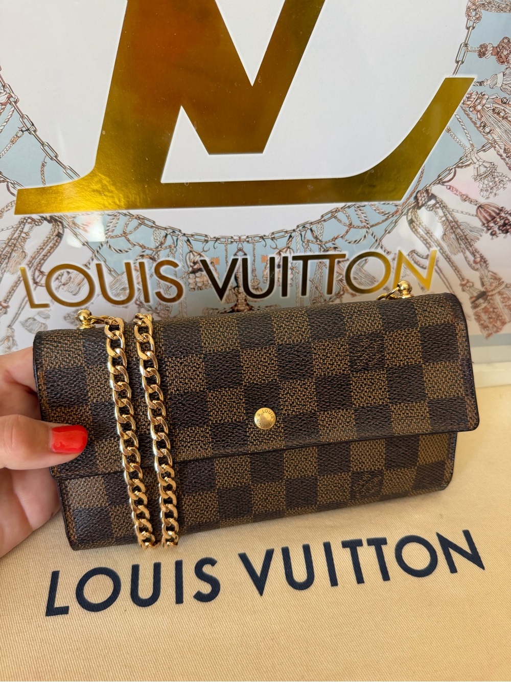 Louis Vuitton Damier Ebene Long Wallet on Chain - Picture 14 of 16